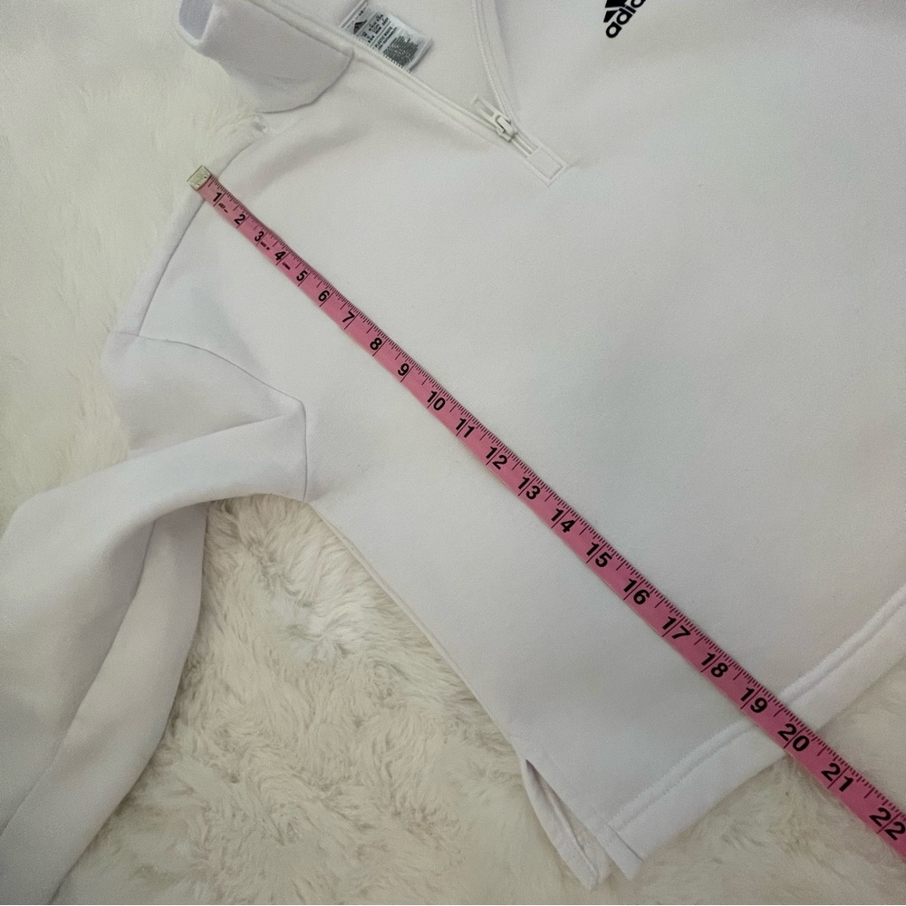 adidas White Half-Zip Sweatshirt with Sleeve Logo - Picture 8 of 11